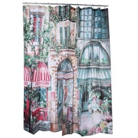 RETRO COFFEEHOUSE PATTERN WATER-RESISTANT BATHING SHOWER CURTAIN POLYESTER BATHROOM DECOR 
