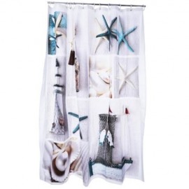 3D BLUE SEA LIFE SEASHELL PATTERN WATER-RESISTANT BATHING SHOWER CURTAIN POLYESTER BATHROO
