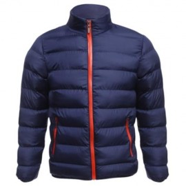 CASUAL SLIM FIT SOLID COLOR MALE STAND COLLAR WARM COAT (DEEP BLUE)