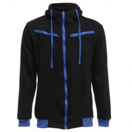 CASUAL FLEECE COLOR BLOCK ZIPPER DECORATION MALE HOODIES (BLACK)
