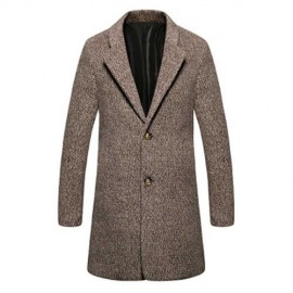 CASUAL TURN DOWN COLLAR MALE WOOLEN CLOTH COAT (DARK KHAKI)