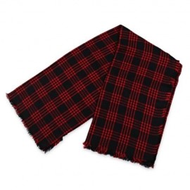 VINTAGE GRID DESIGN COLOR BLOCK UNISEX TASSEL SCARF (RED)