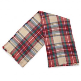 VINTAGE GRID DESIGN COLOR BLOCK UNISEX TASSEL SCARF (BEIGE)