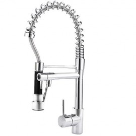 PULL-DOWN SPRAY SWIVEL KITCHEN FAUCET MIXER TAP WITH FLEXIBLE HOSE (SILVER)