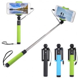 COLLAPSIBLE SELFIE STICK MONOPOD WIRE CONTROL CAMERA SHUTTER FOR IPHONE (GREEN)