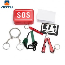 AOTU AT9016 OUTDOOR EMERGENCY COMBINATION MULTIFUNCTIONAL TOOLS KIT (RED)