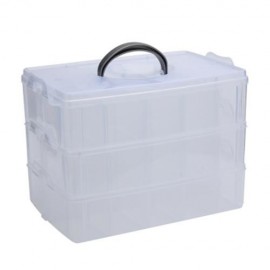 BIG SIZED THREE LAYERS REMOVABLE PLASTIC JEWELRY BEAD COSMETICS STORAGE CONTAINER (TRANSPA