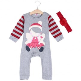 CUTE ROUND COLLAR CARTOON PRINT STRIPED UNISEX SLEEPER WITH HAIR BAND FOR BABIES (HAIR BAN
