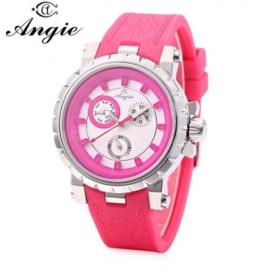 ANGIE 7135L UNISEX QUARTZ WATCH LUMINOUS POINTER 3ATM DATE DAY DISPLAY RUBBER BAND WRISTWA