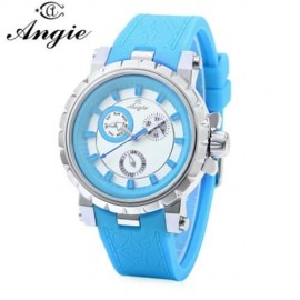 ANGIE 7135L UNISEX QUARTZ WATCH LUMINOUS POINTER 3ATM DATE DAY DISPLAY RUBBER BAND WRISTWA