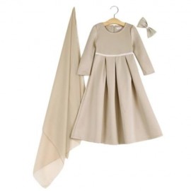 3PCS ROUND COLLAR LONG SLEEVE ZIPPER DRESS SOLID COLOR SCARF SEQUIN BOWKNOT HEADWEAR CLOTH