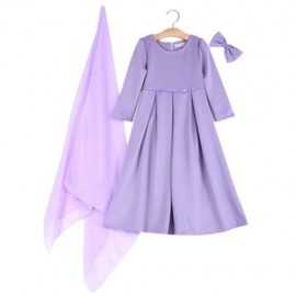 3PCS ROUND COLLAR LONG SLEEVE ZIPPER DRESS SOLID COLOR SCARF SEQUIN BOWKNOT HEADWEAR CLOTH