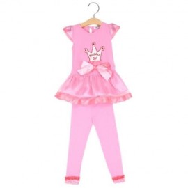 SWEET ORGANZA BOWKNOT RUFFLE TWO PIECE SET FOR GIRLS (PINK)