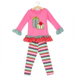 SWEET RUFFLE COLLAR FLOUNCED PRINTED TWO PIECE CHRISTMAS SET FOR GIRLS (PINK)