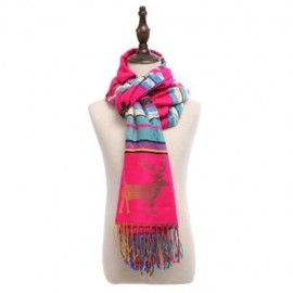 CASUAL AUTUMN WINTER DEER COLORFUL LADIES WARM TASSEL SCARF (ROSE RED)