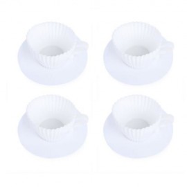 4PCS WHITE SILICONE CUPCAKE MUFFIN BAKING MOLD CUPS WITH TEA SAUCERS (WHITE)