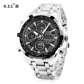 6.11 8128 LED MALE DUAL MOVT SPORT WATCH CHRONOGRAPH ALARM CALENDAR MEN WRISTWATCH (BLACK)