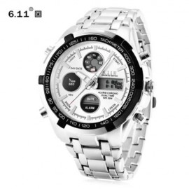 6.11 8128 LED MALE DUAL MOVT SPORT WATCH CHRONOGRAPH ALARM CALENDAR MEN WRISTWATCH (WHITE)