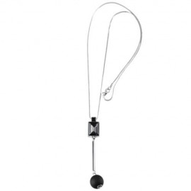 GEOMETRIC FLOWER FLORAL HOLLOW CRYSTAL EMBELLISHMENT PENDANT NECKLACE SWEATER CHAIN (BLACK