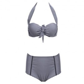 CUTE WOMEN SEPARATED HIGH WAIST BIKINI SET STRIPE PATTERN BATHING SUIT (STRIP PATTERN)