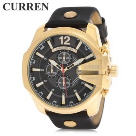 CURREN 8176 MEN QUARTZ WATCH WITH DATE DISPLAY LEATHER BAND DECORATIVE SUB-DIALS (BLACK   