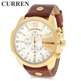 CURREN 8176 MEN QUARTZ WATCH WITH DATE DISPLAY LEATHER BAND DECORATIVE SUB-DIALS (WHITE)