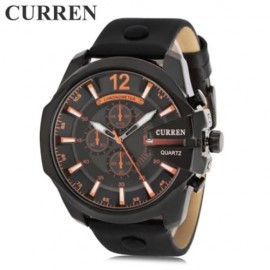 CURREN 8176 MEN QUARTZ WATCH WITH DATE DISPLAY LEATHER BAND DECORATIVE SUB-DIALS (BLACK AN