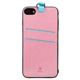 BASEUS LANG SERIES STYLISH TPU FRAME PU BACK COVER DUAL CARD SLOT FOR IPHONE 7 (PINK)