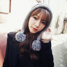 CHIC YARN BALL PENDANT DECORATED COLOR BLOCK KNITTED HAT FOR WOMEN (COLOR ASSORTED)