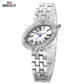 WEIQIN W4687 FEMALE QUARTZ WATCH 3ATM CRYSTAL DIAL STAINLESS STEEL BAND OVAL SHAPE CASE WR
