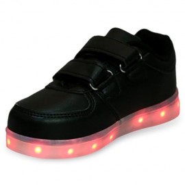 STYLISH MAGIC TAPE DESIGN USB CHARGED LUMINOUS LED BABY BOYS SNEAKERS (BLACK)