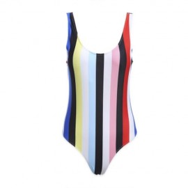 WOMEN COLORFUL SIAMESED BIKINI BEACH SWIMMING SUIT SWIMWEAR (STRIPE)
