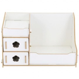 MULTIFUNCTIONAL WOODEN COSMETIC DESKTOP STORAGE BOX MAKE-UP ORGANIZER (WHITE)