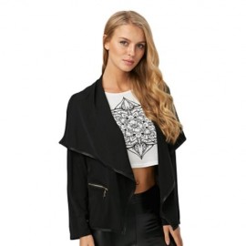 CHIC TURN-DOWN COLLAR ZIPPER POCKET DESIGN COAT FOR LADIES (BLACK)