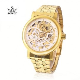 SEWOR SW085 MALE MECHANICAL HAND WIND WATCH HOLLOW-OUT DIAL LUMINOUS STAINLESS STEEL BAND 
