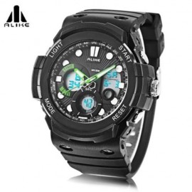 ALIKE AK16121 DUAL QUARTZ DIGITAL MEN WATCH LED STOPWATCH 5ATM SPORT MALE WRISTWATCH (GREE