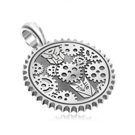 NOVEL MEN GEARWHEEL SHAPE PEWTER SLIDE PENDANT (BRUSHED SILVER)