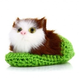 LOVELY SIMULATION SOUNDING CROUCHING CAT PLUSH TOY WITH SLIPPER NEST BIRTHDAY CHRISTMAS GI