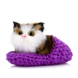 LOVELY SIMULATION SOUNDING CROUCHING CAT PLUSH TOY WITH SLIPPER NEST BIRTHDAY CHRISTMAS GI