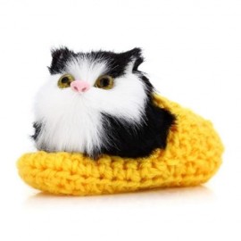 LOVELY SIMULATION SOUNDING CROUCHING CAT PLUSH TOY WITH SLIPPER NEST BIRTHDAY CHRISTMAS GI