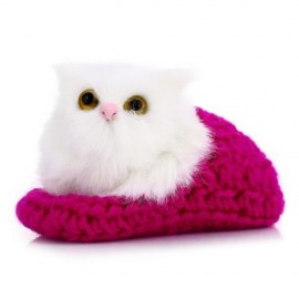 LOVELY SIMULATION SOUNDING CROUCHING CAT PLUSH TOY WITH SLIPPER NEST BIRTHDAY CHRISTMAS GI