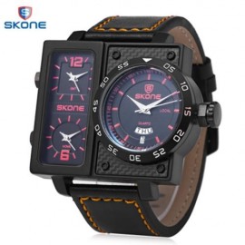 SKONE 9422EG MALE THREE QUARTZ MOVT WATCH LUMINOUS DATE DAY DISPLAY LEATHER BAND 3ATM WRIS