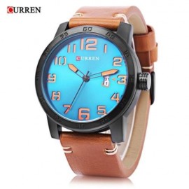 CURREN 8254 MALE QUARTZ WATCH CALENDAR LEATHER BAND 3ATM MEN WRISTWATCH (BLUE AND ORANGE)