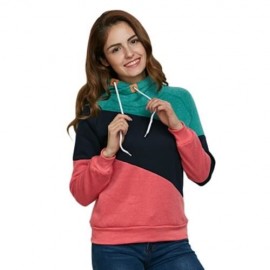FASHION HOODED LONG SLEEVE DRAWSTRING COLOR BLOCK HOODIE FOR LADIES (BLACK)