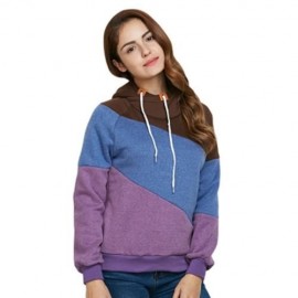FASHION HOODED LONG SLEEVE DRAWSTRING COLOR BLOCK HOODIE FOR LADIES (PURPLE)