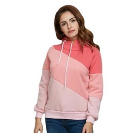 FASHION HOODED LONG SLEEVE DRAWSTRING COLOR BLOCK HOODIE FOR LADIES (PINK)