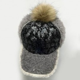 CHIC PAILLETTE AND DOWNY BALL DECORATED BASEBALL CAP FOR MEN AND WOMEN (GRAY)