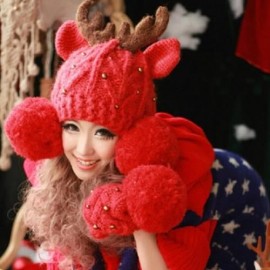CUTE ELK EAR SHAPE AND FUZZY BALL EMBELLISHED HAT FOR WOMEN (AS THE PICTURE)