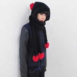 CUTE FUZZY BALL EMBELLISHED HAT WITH SCARF FOR WOMEN (BLACK)