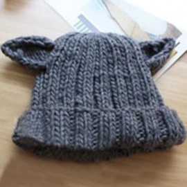 SWEET KITTEN EAR SHAPE SOLID COLOR KNITTED HAT FOR WOMEN (GRAY)